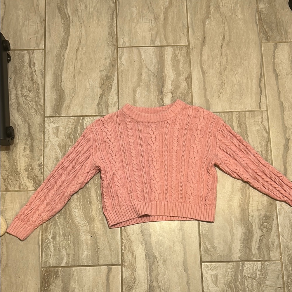 Monki Pink Crew Neck Cable Knit Sweater